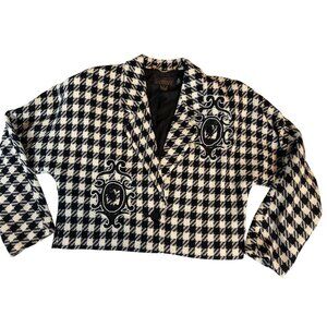 Vintage Classiques Houndstooth Crop Jacket Blazer With Embroidered Crest Patch